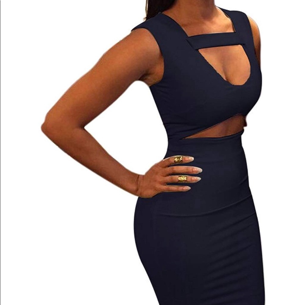Dark Blue Cutout Midi Dress